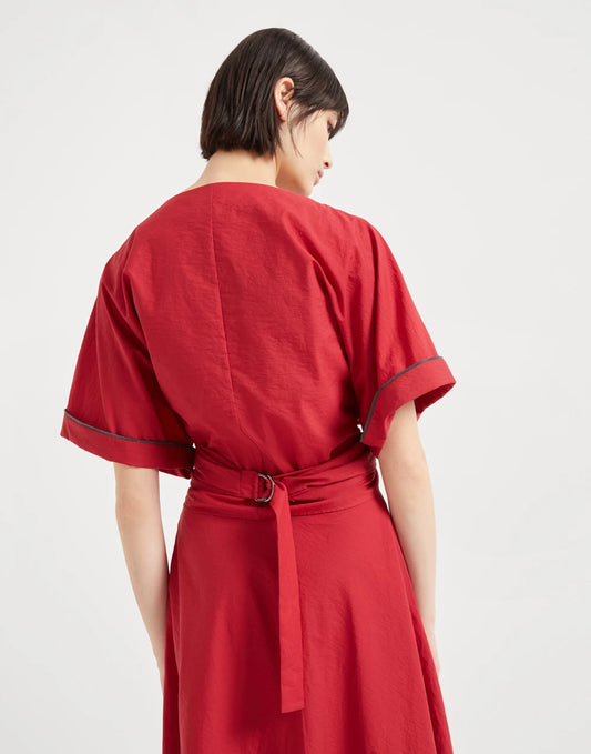 Techno cotton poplin kimono-style top with shiny trims