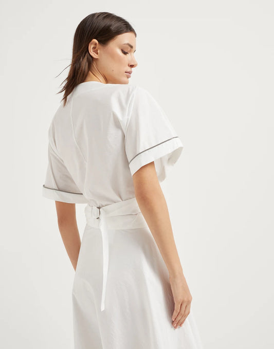 Techno cotton poplin kimono-style top with shiny trims