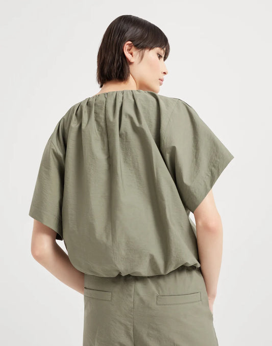 Techno cotton poplin blouse with flora appliqué