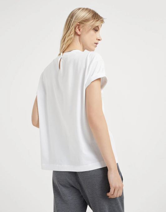 Stretch cotton jersey T-shirt with precious faux-layering