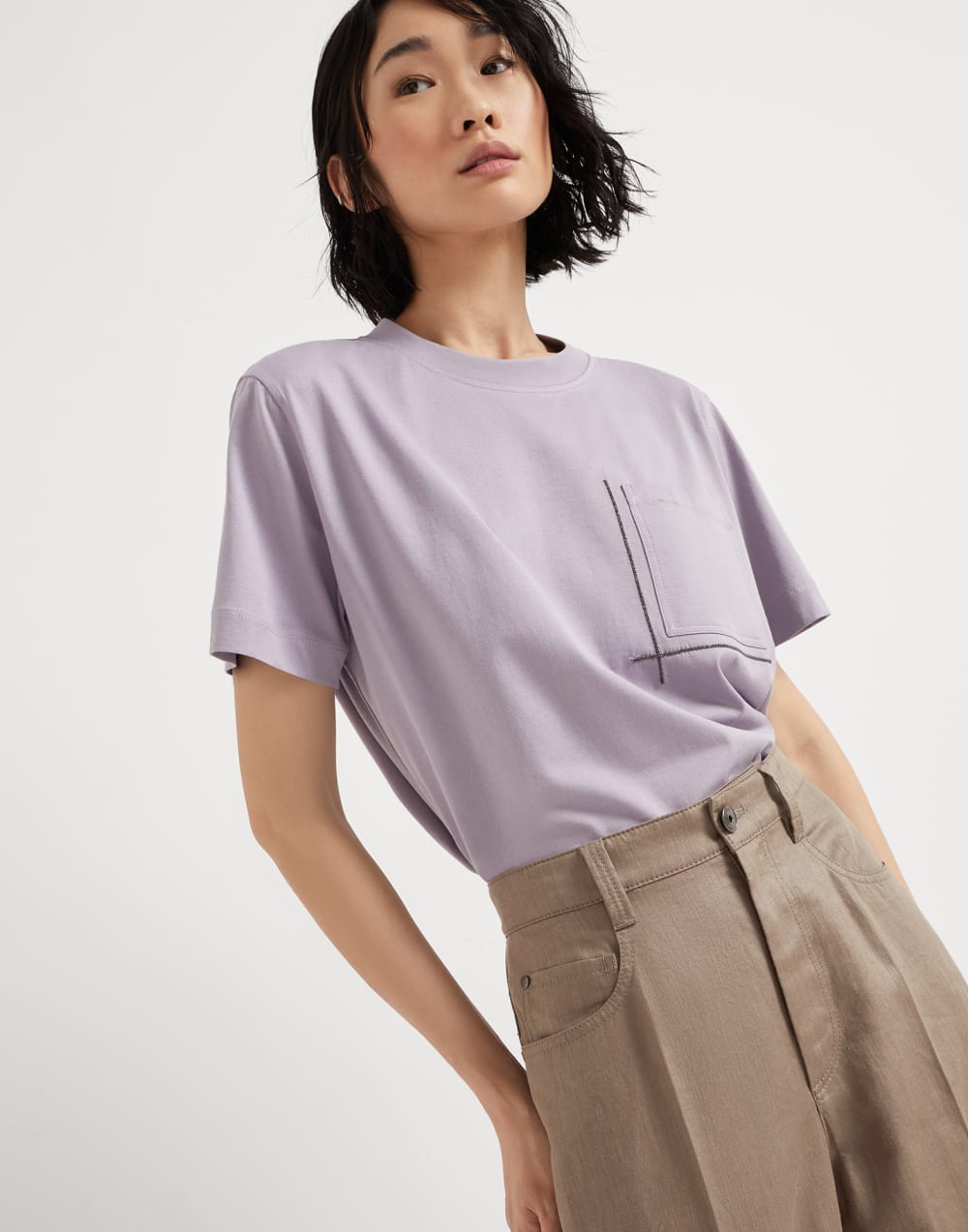 Cotton jersey T-shirt with shiny pocket detail