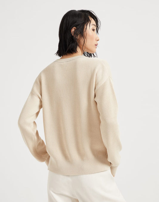 Cotton English rib sweater with monili