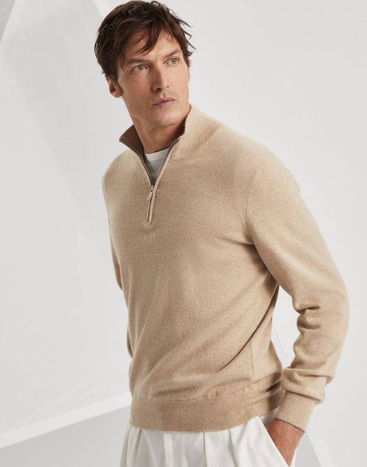 Cashmere turtleneck sweater with half zip