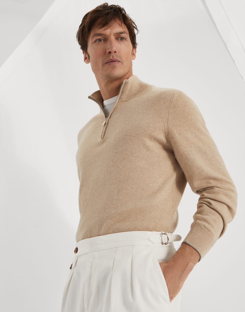 Cashmere turtleneck sweater with half zip