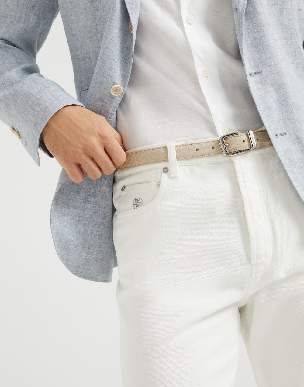 Garment-dyed iconic fit five-pocket trousers in denim