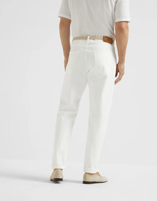 Garment-dyed iconic fit five-pocket trousers in denim