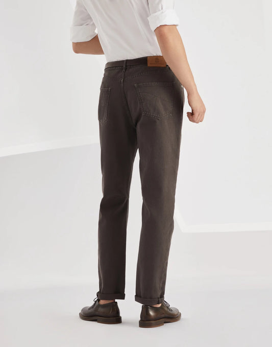 Garment-dyed leisure fit five-pocket trousers in denim