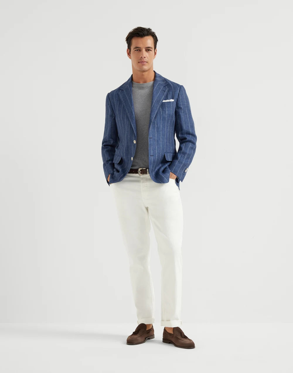 Garment-dyed comfort lightweight denim traditional fit five-pocket trousers