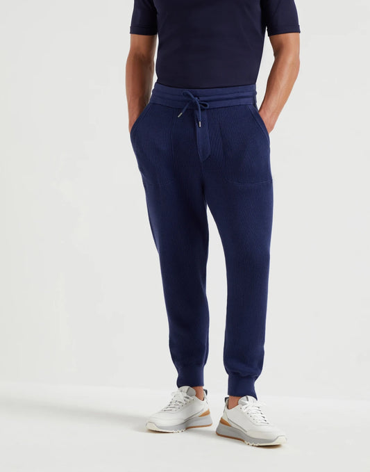 Cotton English rib knit trousers with zipper cuffs