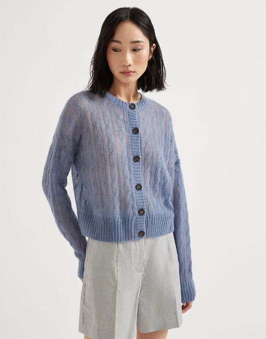 Mohair and wool cable knit cardigan