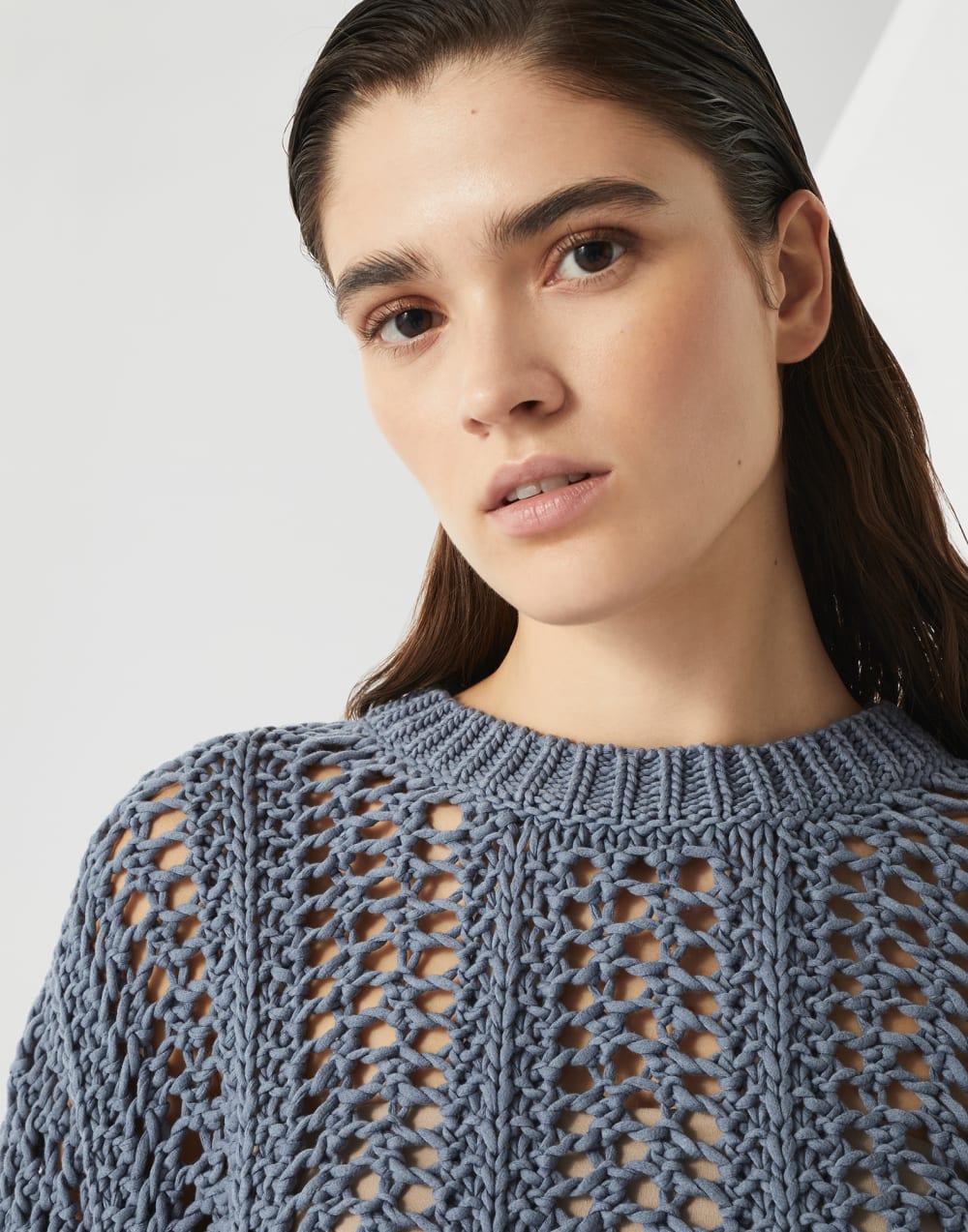 Cotton ribbed net sweater
