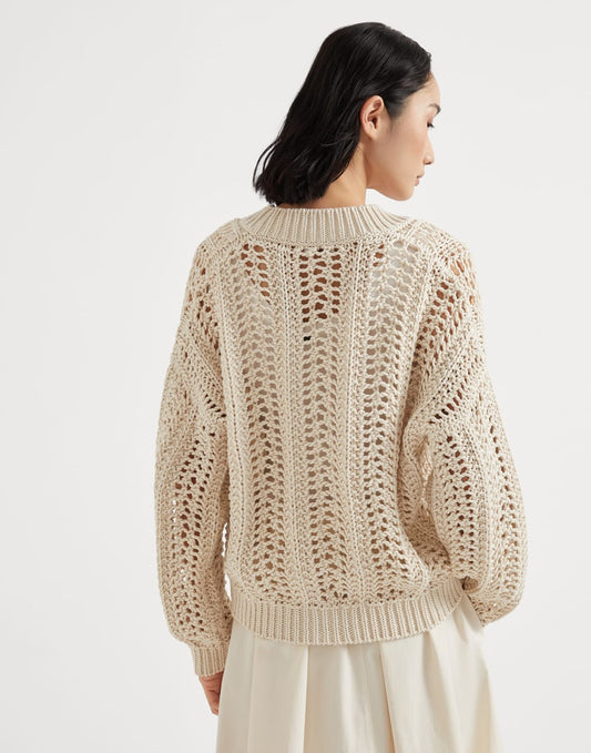 Cotton ribbed net cardigan