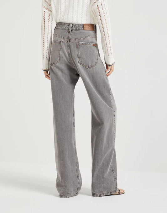 Authentic denim contemporary loose trousers with monili