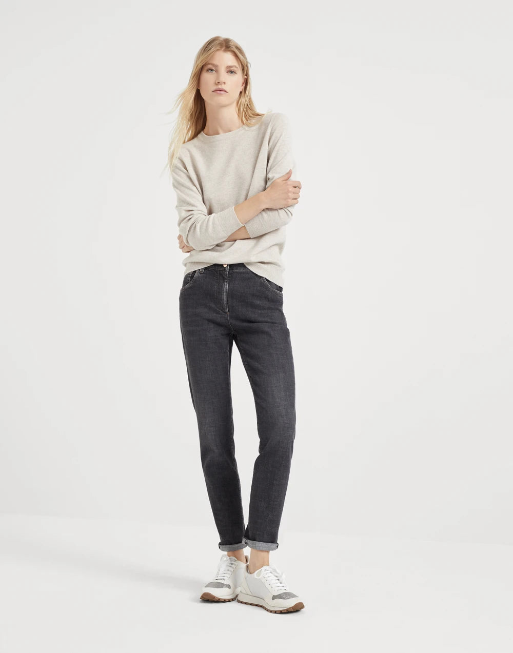 Stretch denim slim trousers
