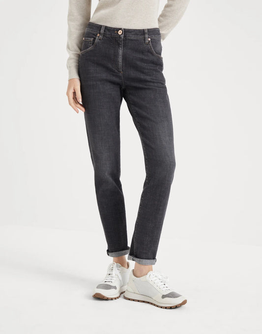 Stretch denim slim trousers