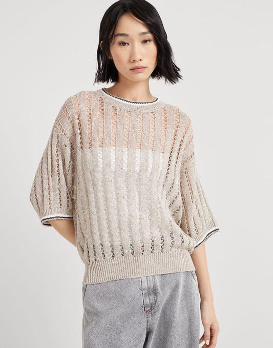 Linen dazzling ribbed net sweater