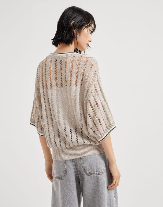 Linen dazzling ribbed net sweater