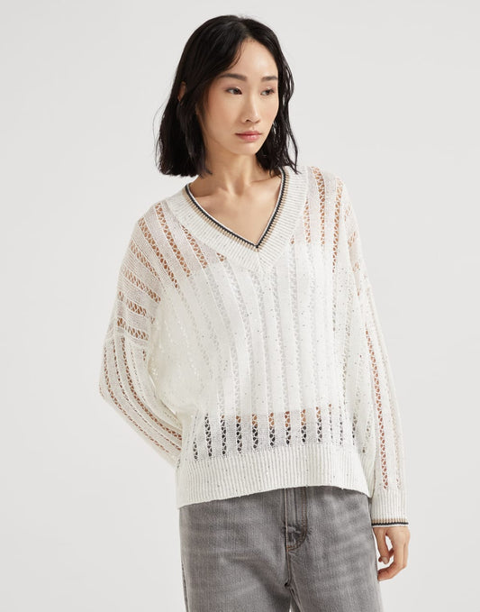 Linen dazzling ribbed net sweater