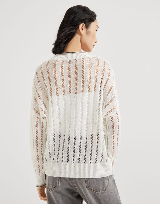 Linen dazzling ribbed net sweater