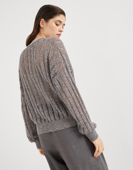 Linen dazzling ribbed net cardigan