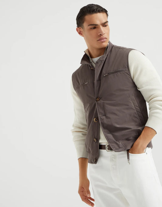 Water-resistant microfiber vest with Thermore® padding and knit inserts