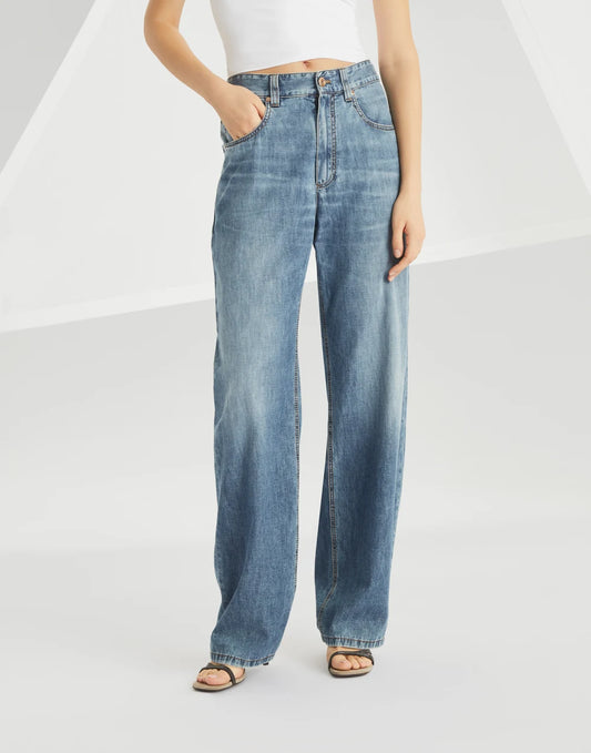 Lightweight denim contemporary loose trousers