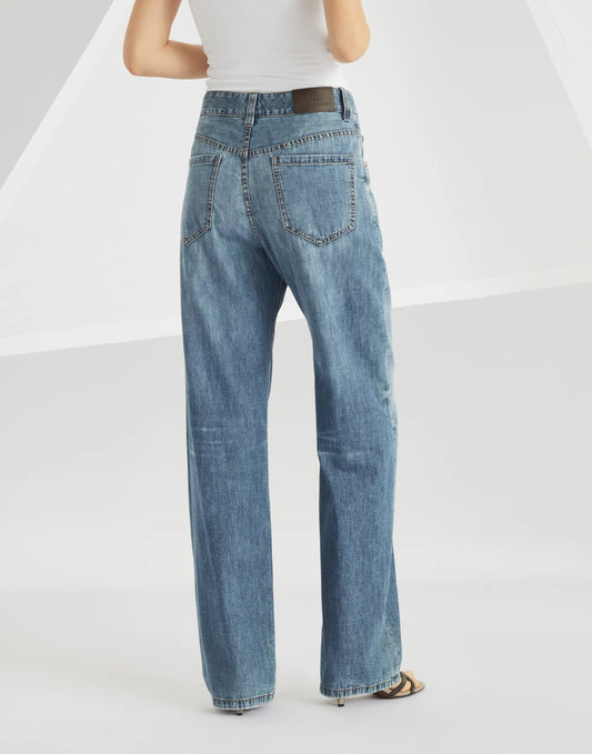Lightweight denim contemporary loose trousers