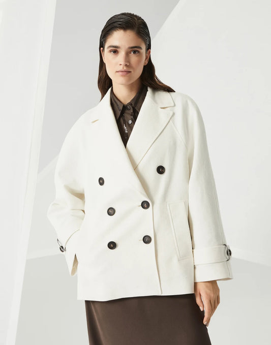 Cotton and linen cavalry pea coat with shiny cuff details