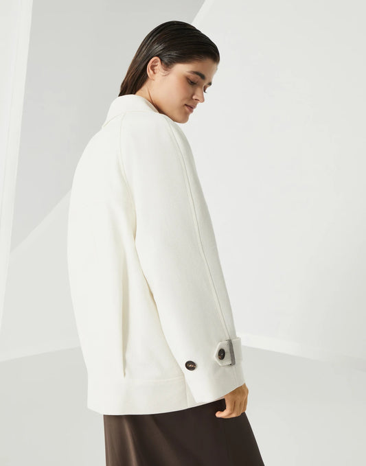 Cotton and linen cavalry pea coat with shiny cuff details