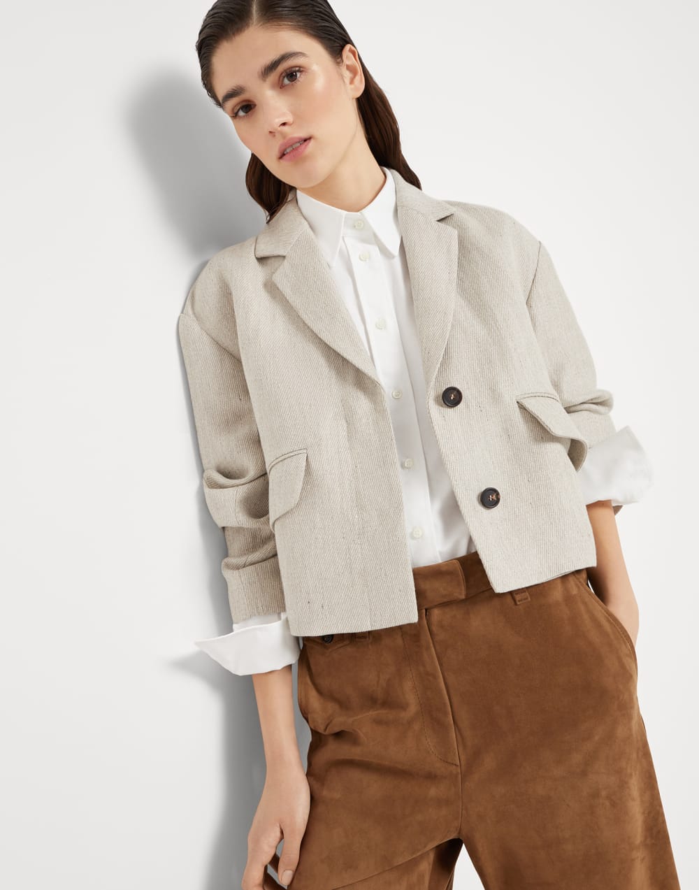 Linen cover outerwear blazer with monili