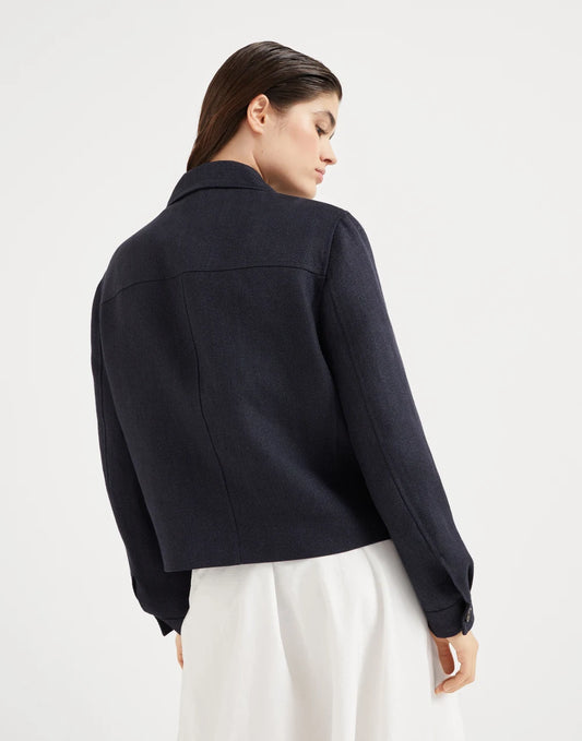 Linen cover cropped pea coat with monili