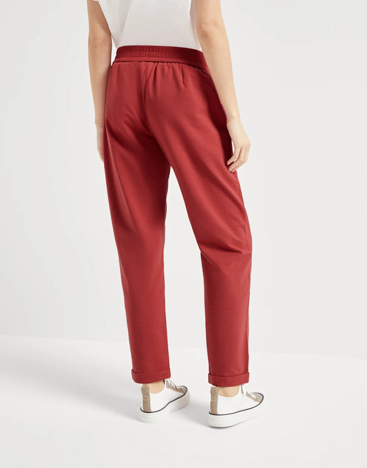 Stretch cotton lightweight French terry track trousers with monili