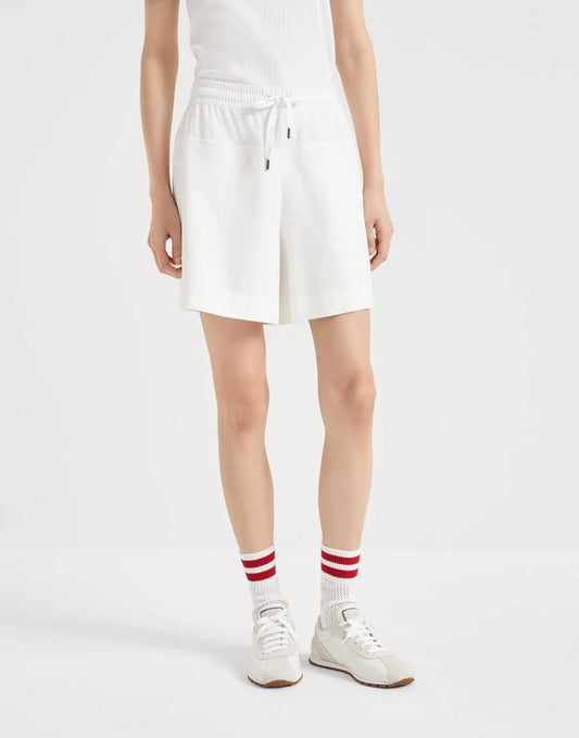 Stretch cotton lightweight French terry paneled track shorts