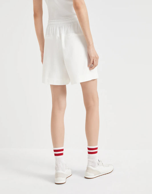 Stretch cotton lightweight French terry paneled track shorts