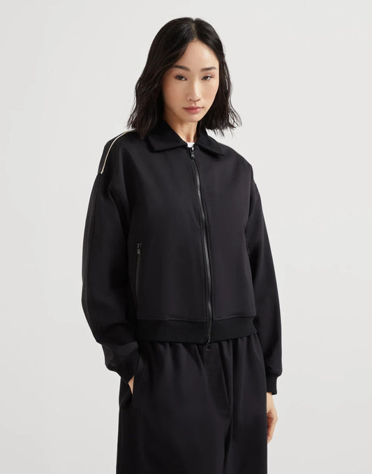 Couture interlock sweatshirt with zipper, piping and monili