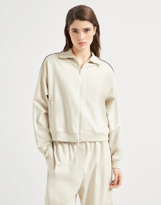 Couture interlock sweatshirt with zipper, piping and monili