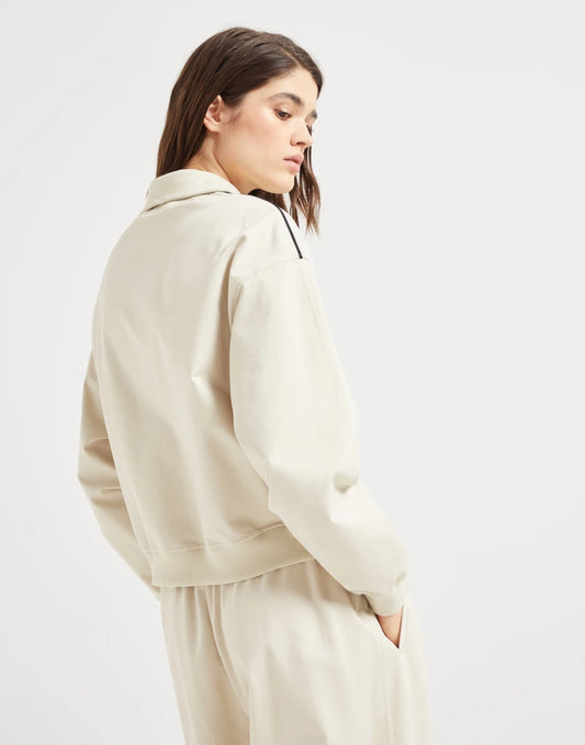 Couture interlock sweatshirt with zipper, piping and monili