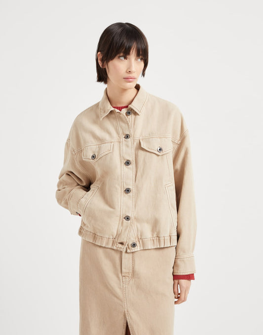Garment-dyed cotton and linen cover four-pocket jacket with monili