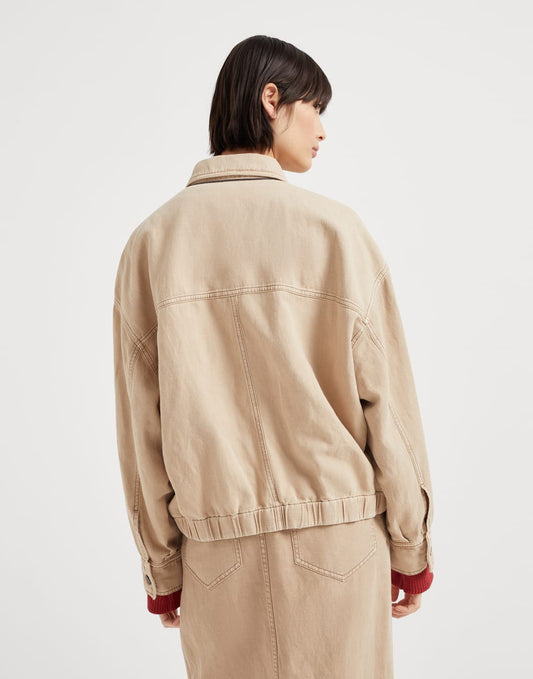Garment-dyed cotton and linen cover four-pocket jacket with monili
