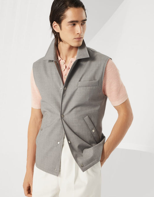 Bonded virgin wool fresco vest with Thermore® padding and shirt-style collar