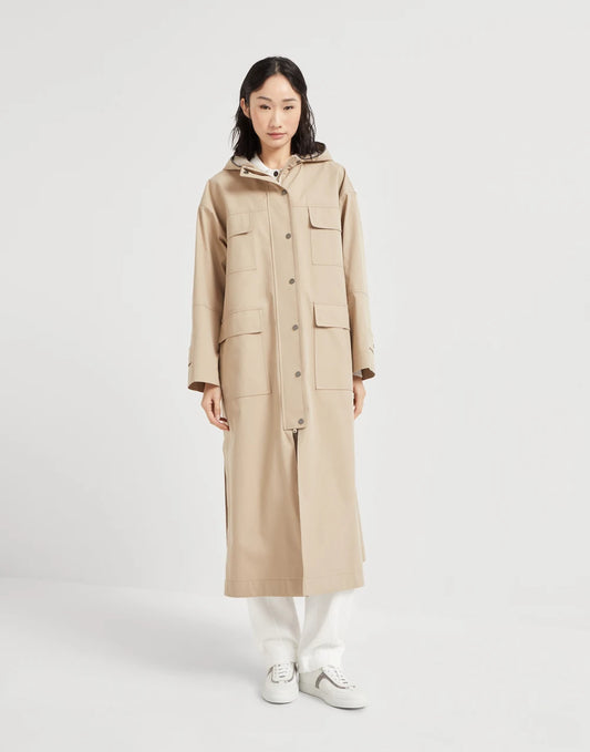Techno cotton bonded panama parka with shiny trim