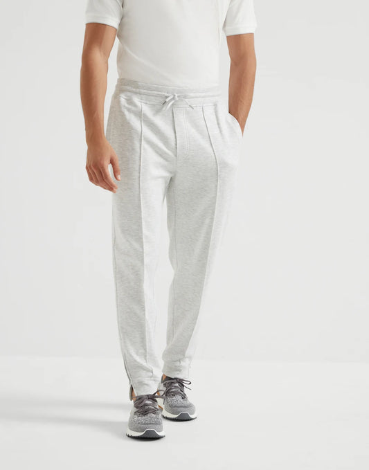 Cotton, cashmere and silk French terry double cloth trousers with Crête detail and elasticated zipped cuffs