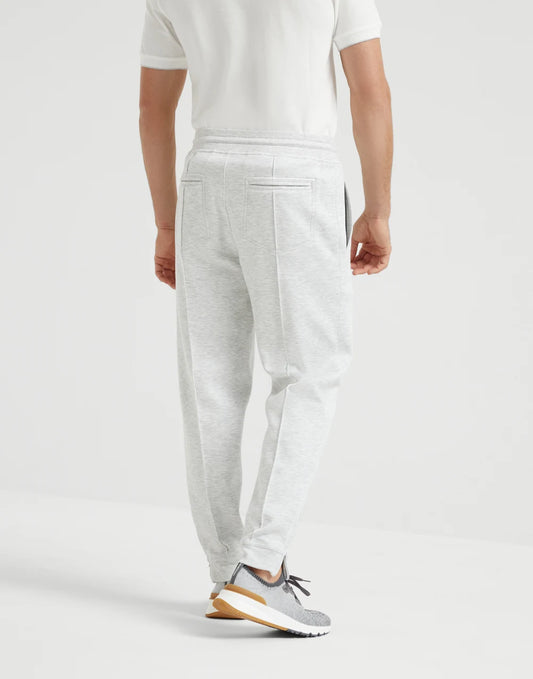 Cotton, cashmere and silk French terry double cloth trousers with Crête detail and elasticated zipped cuffs