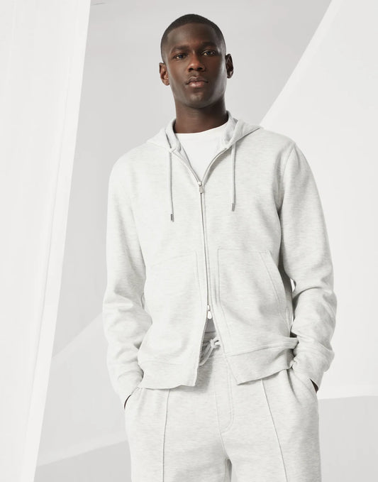 Cotton, cashmere and silk French terry double cloth hooded sweatshirt with zipper
