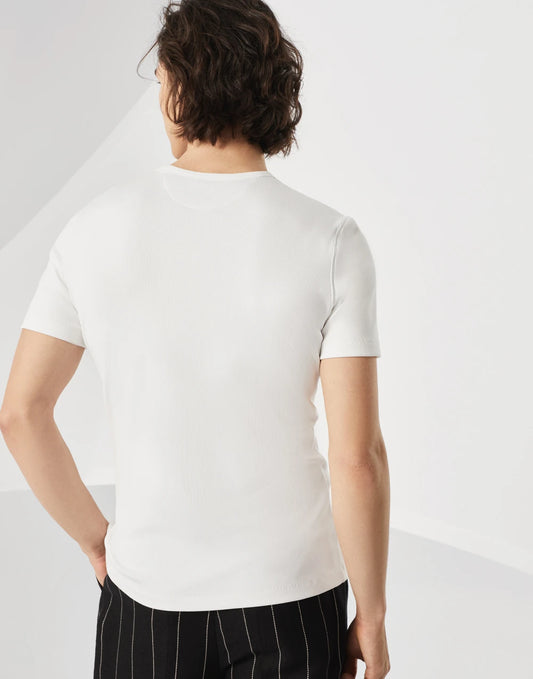 Ribbed stretch cotton jersey crew neck T-shirt