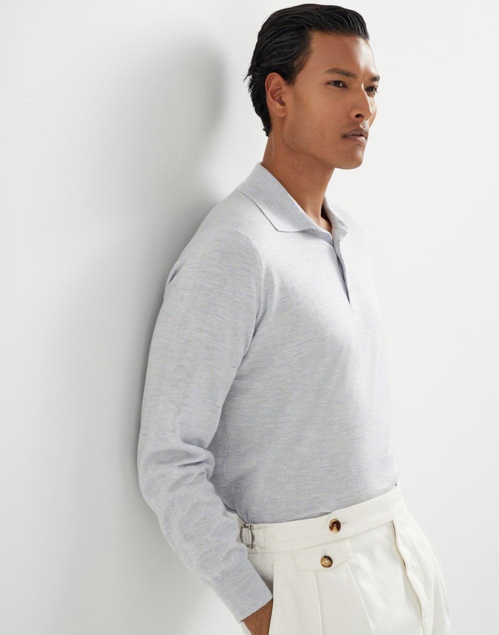 Lightweight cashmere, silk and linen knit polo shirt
