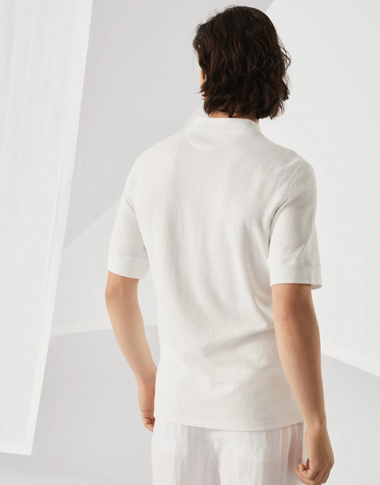 Ribbed cotton and linen jersey T-shirt with Henley collar