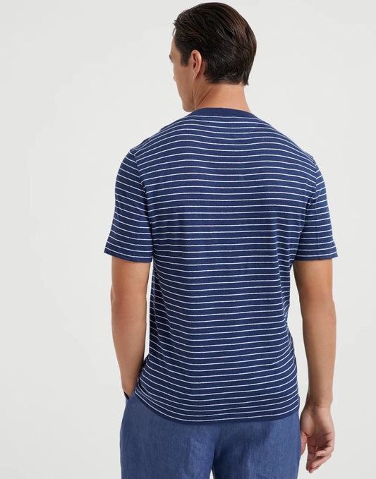 Striped linen stretch jersey boat neck T-shirt