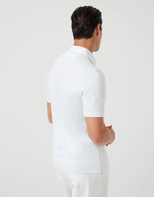 Cotton and linen piqué polo with shirt-style collar