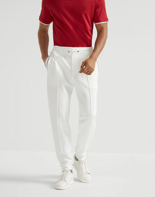 Techno cotton French terry trousers with elasticated zipper cuffs, Crête detail and piping